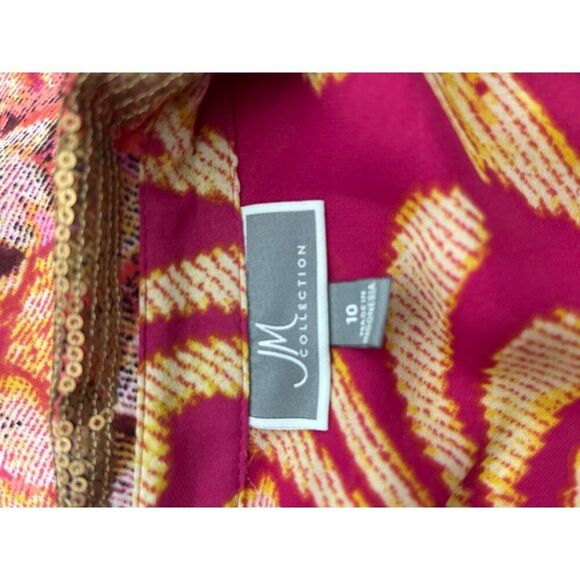 JM Collection Women Multicolored Long Sleeve Gold Sequin Collar Shirt Size 10 - Picture 8 of 9